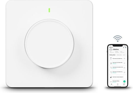 Tesla Επιτοίχιος Διακόπτης Dimmer με Πλαίσιο LED Περιστροφικός 300W σε Λευκό Χρώμα