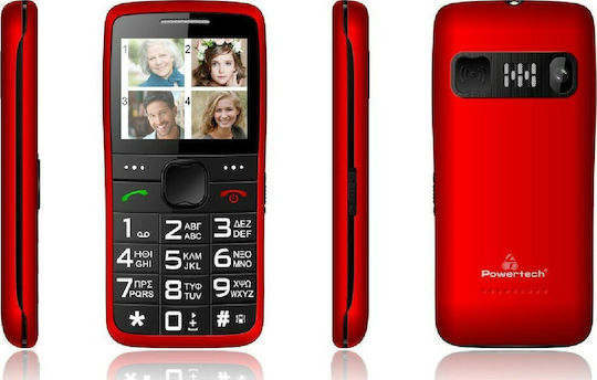 Powertech Sentry Eco Dual SIM Мобилен Телефон с Големи Бутоните (Гръцко Меню) Червен