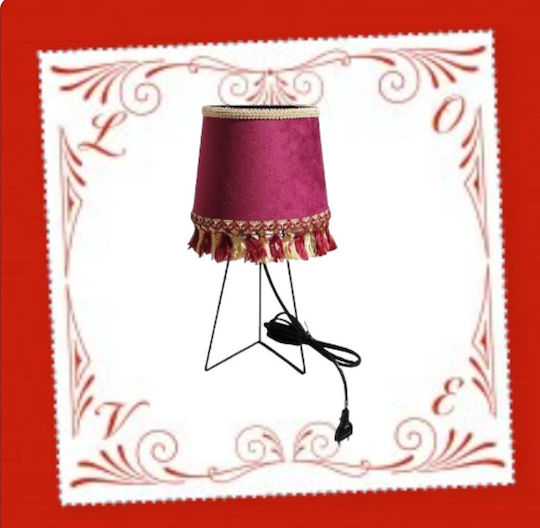Oxygen Red Velvet Metal Table Lamp for E27 Socket with Red Shade and Black Base