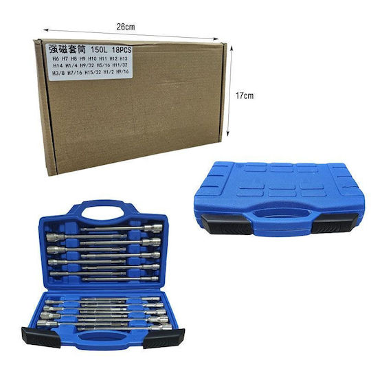 Set 18 Biți Cu Cap Hexagonal Magnetici Lungi Cu Husă Long Magnetic Nut Driver Set