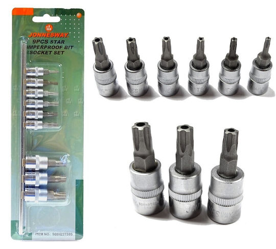 Jonnesway Torx Socket Set Hole 1/4" 3/8" T10-t50 9pcs S08h23ts9s