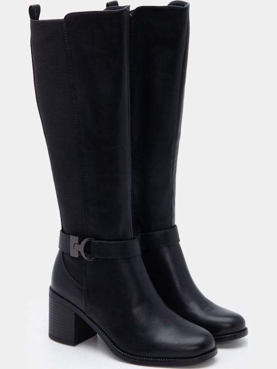 Suede Women's Boots with Mid Heel Black