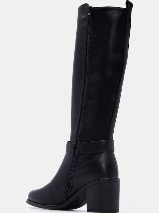 Suede Women's Boots with Mid Heel Black