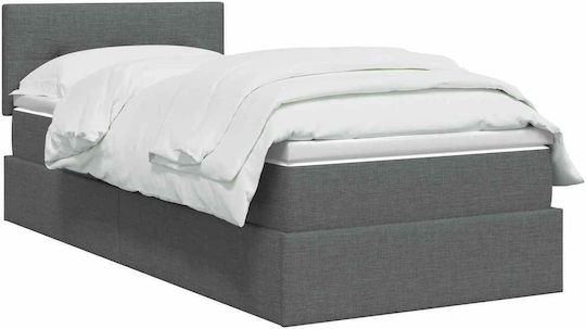 Dunkles Wandbett Einzel mit Samt Dunkelgrau mit Lattenrost & Matratze 100x200cm