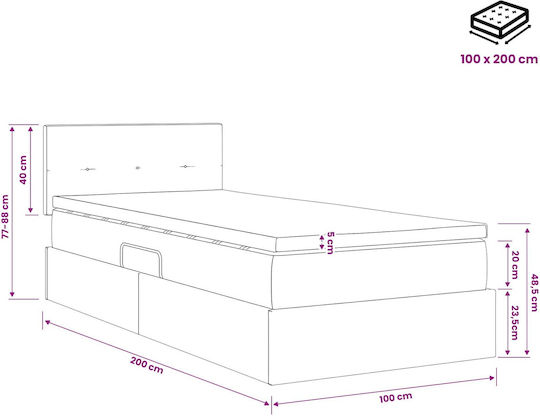 Dunkles Wandbett Einzel mit Samt Dunkelgrau mit Lattenrost & Matratze 100x200cm