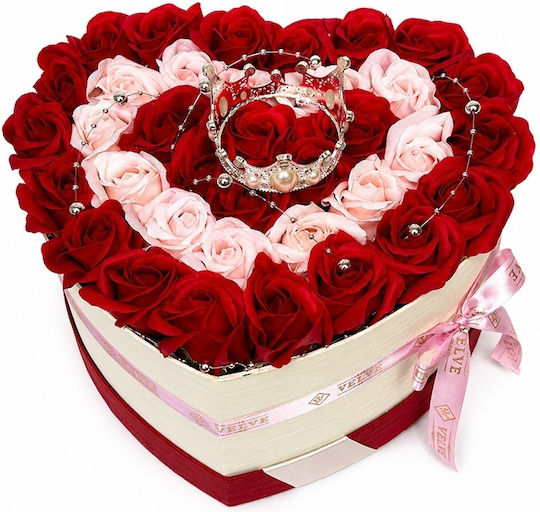 Aranjament Floral Regal 35 Trandafiri De Săpun Coroană Regală Accesorii Cu Perle În Cutie În Formă De Inimă Roșu-Roz Aranjament Floral Regal 35 Trandafiri De Săpun Coroană Regală Accesorii Cu Perle În Cutie În Formă De Inimă Roșu-Roz