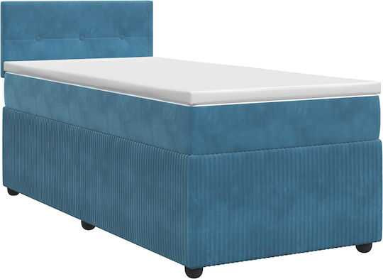Single Bed Upholstered with Velvet Dark Blue with Slats & Mattress 100x200cm