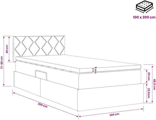 Wandbett Einzel mit Stoff Beige mit Lattenrost & Matratze 100x200cm