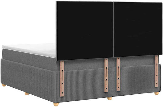 Pat King Size Tapițat cu Material Gri Închis cu Plăci și Saltea 190x190cm