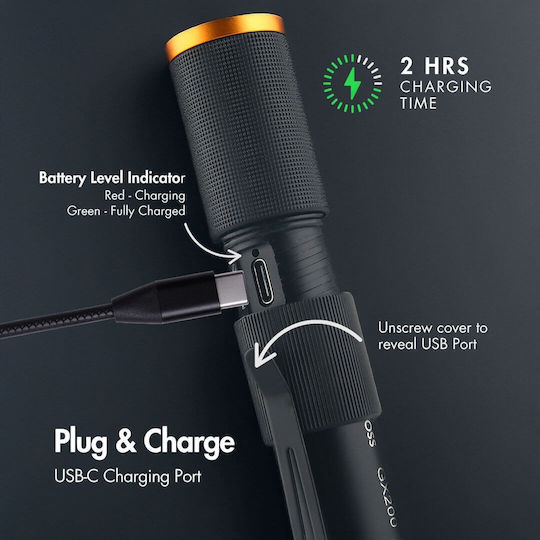 Uniross Rechargeable LED Flashlight IP44 with Maximum Brightness 300lm