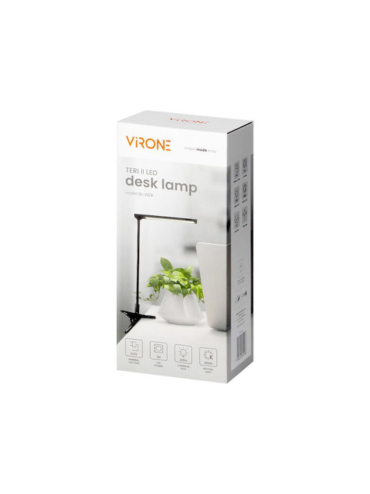 Virone LED Lampă de Birou cu Braț Flexibil și Clemă în Culoare Neagră Virone LED Lampă de Birou cu Braț Flexibil și Clemă în Culoare Neagră