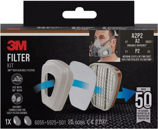3m Σετ Ανταλλακτικών Φίλτρων 6002-1 A2p2 Επαναχρησιμοποιούμενες Μάσκες Σειράς 6000 3m-6002-1