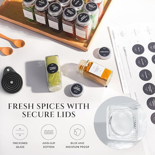 Glass Transparent Spice Jars 24 Pieces