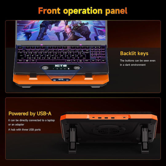 IETS Pad De Răcire Pentru Laptop Până La 17" Cu 1 Ventilator Și Iluminare Portocalie B0FMD784VH