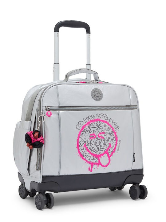 Kipling Happy Face Σχολική Τσάντα Τρόλεϊ Ασημί 40.5 x 20 x 45εκ