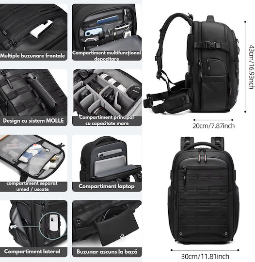 Rucsac Foto Multifuncțional 2 În 1 Geantă Profesională Pentru Camere Dslr Mirrorless Camere Sport Dronă Suport Pentru Trepied Obiective Accesorii Compartiment Pentru Laptop Impermeabil Rucsac Cu Buzunare Multiple Capacitate Mare 20x43x30 Cm