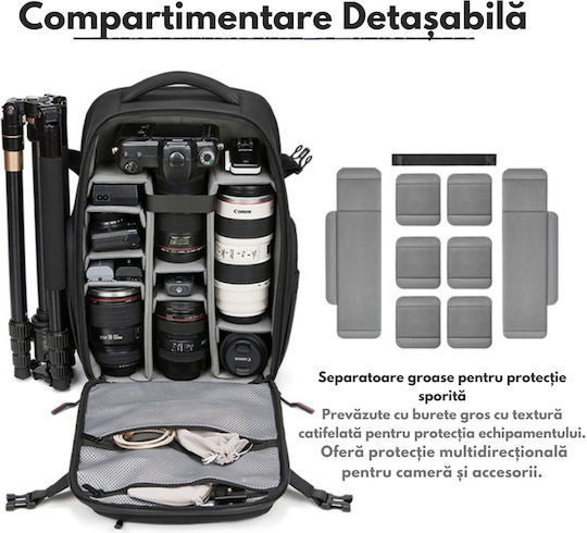 Rucsac Foto Multifuncțional 2 În 1 Geantă Profesională Pentru Camere Dslr Mirrorless Camere Sport Dronă Suport Pentru Trepied Obiective Accesorii Compartiment Pentru Laptop Impermeabil Rucsac Cu Buzunare Multiple Capacitate Mare 20x43x30 Cm
