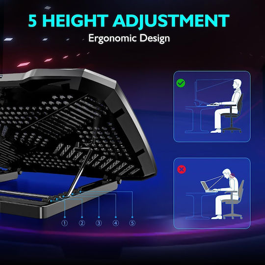 Aimiuzi Stand de Susținere pentru Laptop până la 15.6" cu 5 Ventilatoare și Iluminare