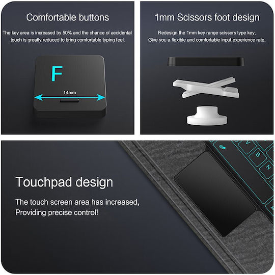 Leather Tablet Case Bluetooth Keyboard Touchpad Backlight Xiaomi Pad 8 Black