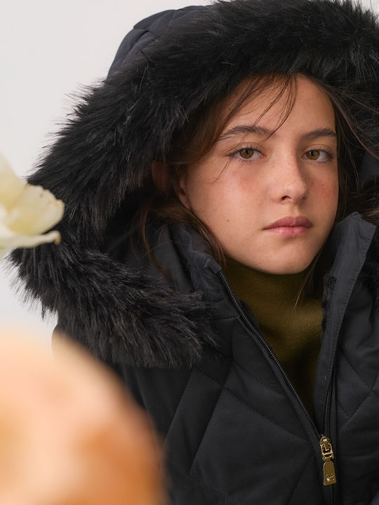 Kids Coat Short with Hood Black