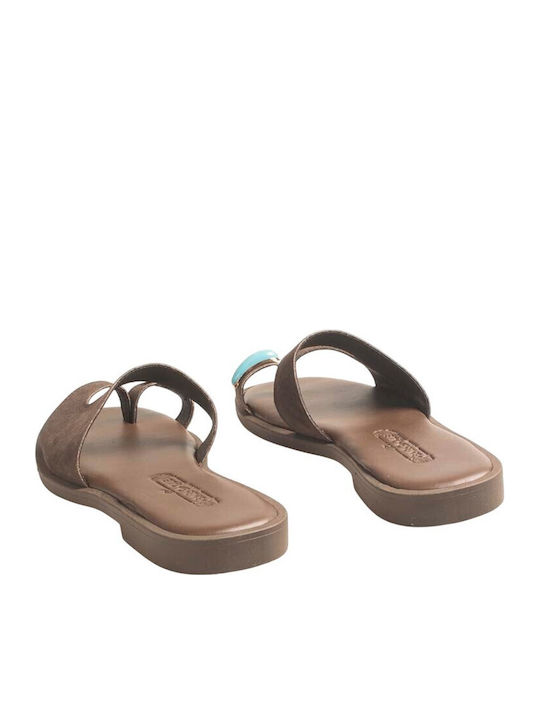 Leather Women's Flat Sandals Brown