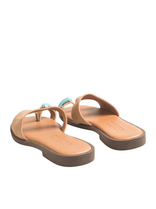 Leather Women's Flat Sandals Beige