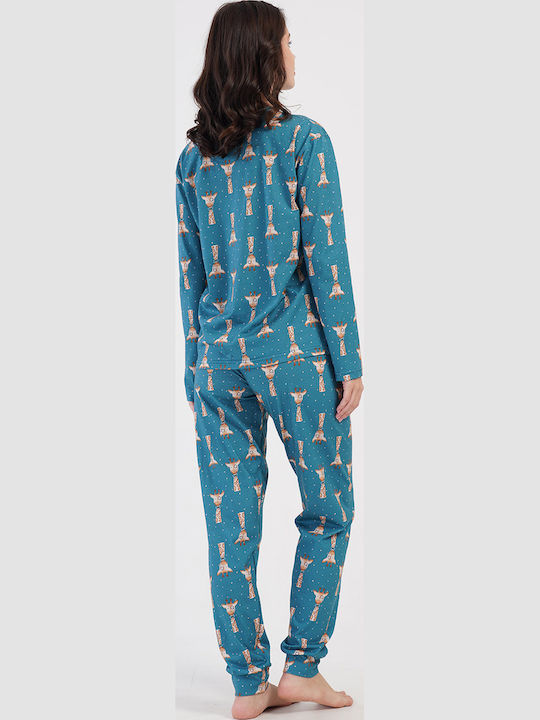 Vienetta Secret Winter Women's Pyjama Set Petrol Blue