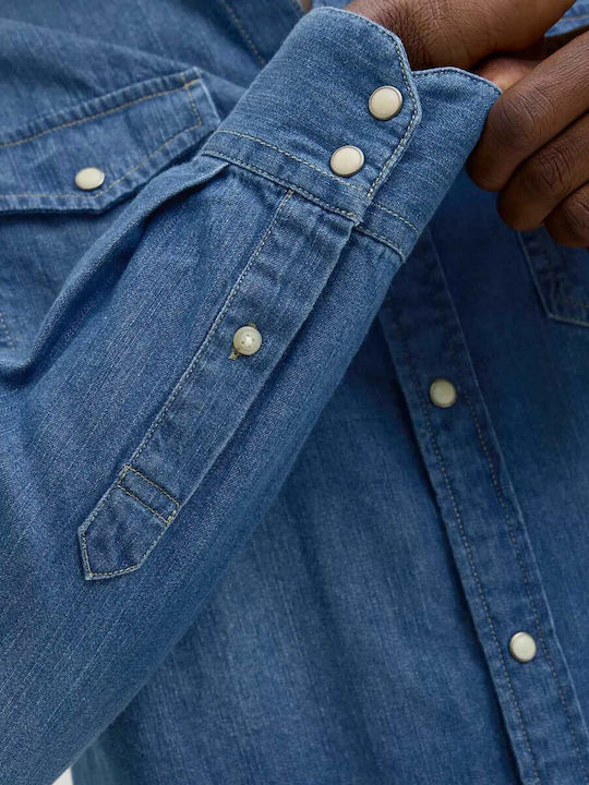 Langärmeliges Jeanshemd in schmaler Passform Medium Blue Denim Blue