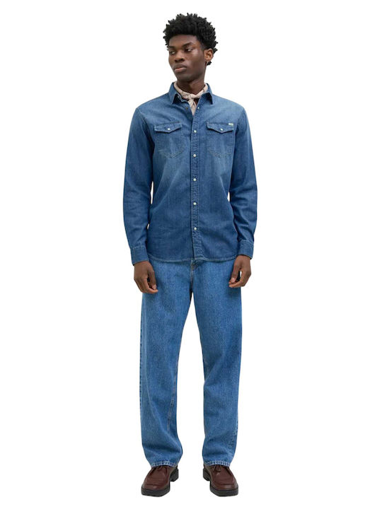 Langärmeliges Jeanshemd in schmaler Passform Medium Blue Denim Blue