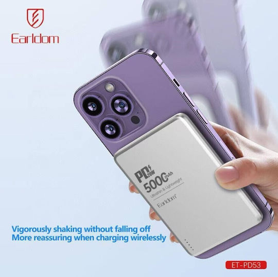 Earldom ET-PD53 MagSafe Power Bank 5000mAh 15W Power Delivery Ασημί