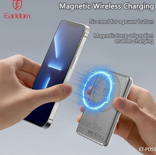 Earldom ET-PD53 MagSafe Power Bank 5000mAh 15W Power Delivery Ασημί