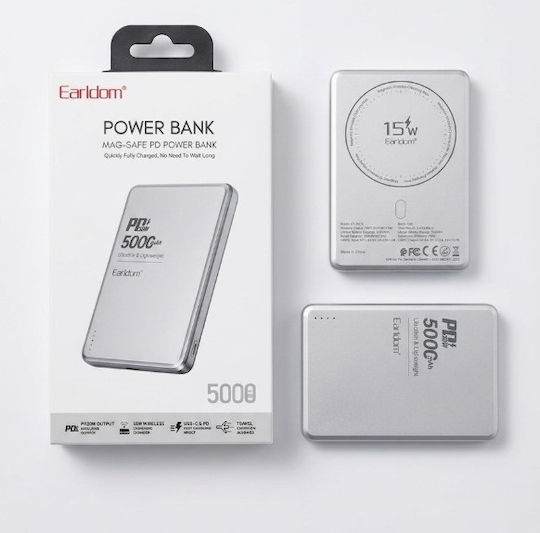 Earldom ET-PD53 MagSafe Power Bank 5000mAh 15W Power Delivery Ασημί