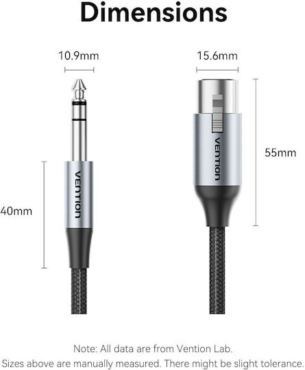 Vention Audio 6.3mm To Xlr M-f Cable Braided-metal 1.0m Bkghf