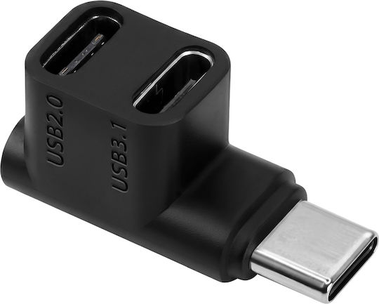 Avizar Мини двоен USB-C сплитер под прав ъгъл 90° 100W зареждане 4K 10Gbps черен