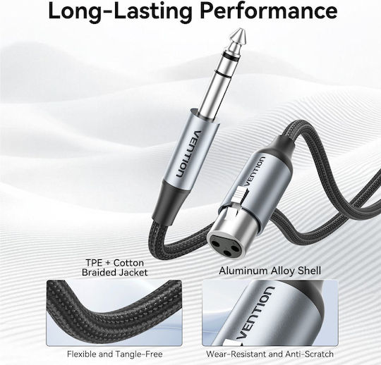 Vention Audio 6.3mm To Xlr M-f Cable Braided-metal 1.0m Bkghf