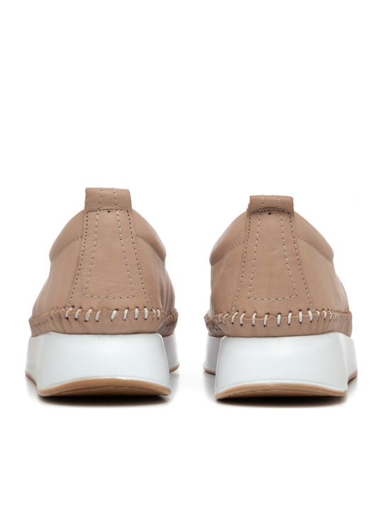 Leather Women's Moccasins In Beige Colour