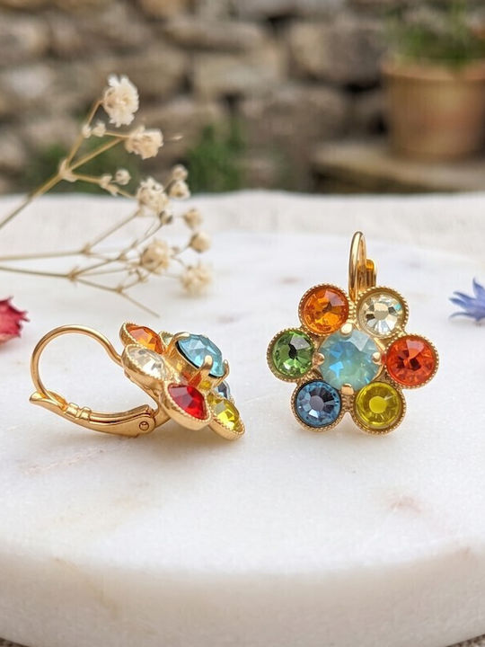 Swarovski Earrings Dangle Rosette Gold Plated