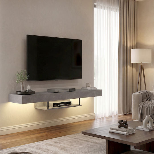 Albares TV Stand from Metal & Wood with LED Lighting Concrete Grey L150xW29.6xH22cm