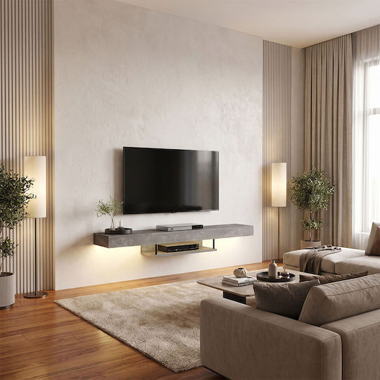 Albares TV Stand from Metal & Wood with LED Lighting Concrete Grey L150xW29.6xH22cm