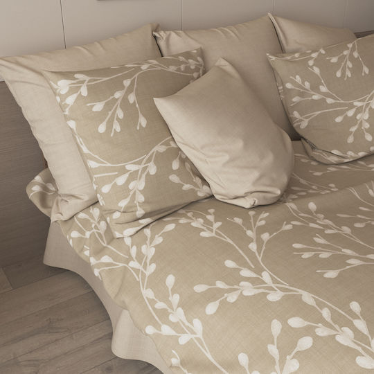 Charalambidis Textiles Βαμβάκι Σεντόνι King Size με Λάστιχο 180x200+30εκ. Μπεζ