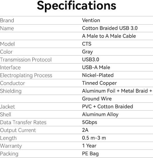 Vention Cable Usb-a 3.0 M-m Braided 1.5m Ctshg
