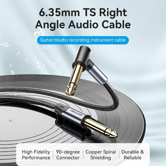 Vention Audio 6.3mm M To 6.3mm M Right Angle Braided-metal 3.0m Bkehi