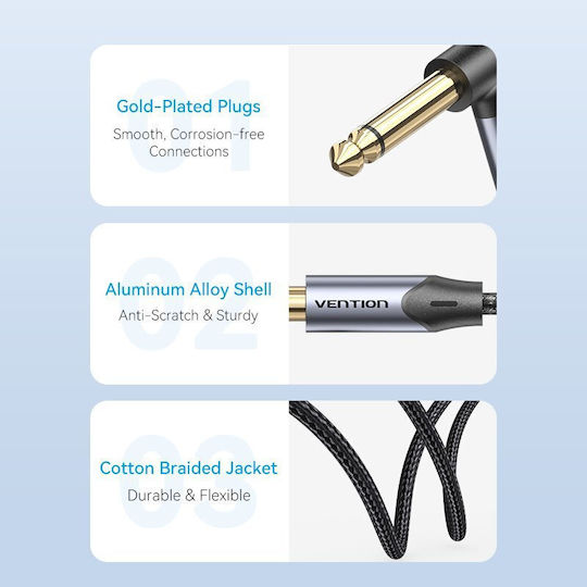 Vention Audio 6.3mm M To 6.3mm M Right Angle Braided-metal 3.0m Bkehi