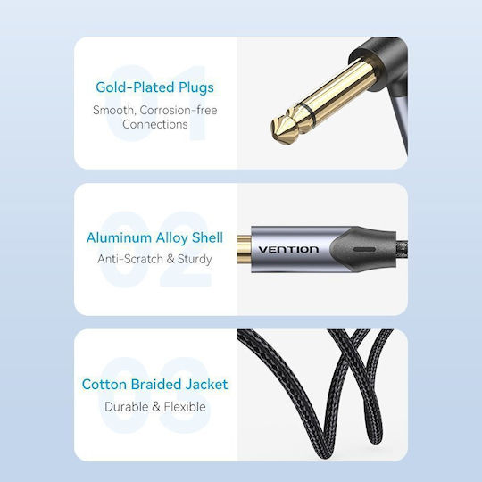 Vention Audio 6.3mm M-m Braided Cable Right Angle 5.0m Bkehj