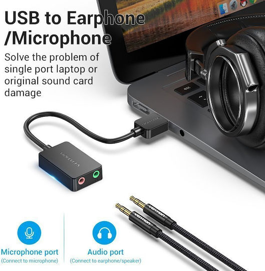 Vention Audio Converter Usb-a To 2×3.5mm 1.0m Cable Cdybf