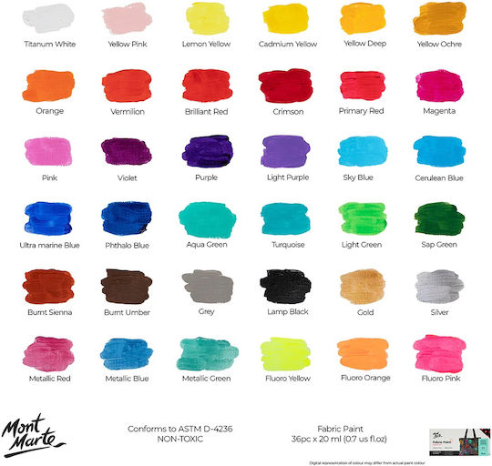 Mont Marte Textilfarbe Set 36 Stücke x 20ml