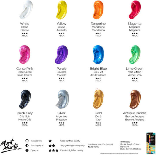 Mont Marte Metallic Acrylic Paint Set 12x36ml