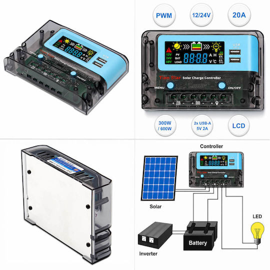 PWM Solar Laderegler 12V 20A