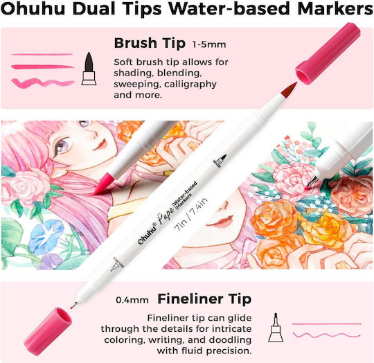 Ohuhu Culori Vibrante Markere de Desen 0.4mm Brush & Fineliner Set 120 Culori