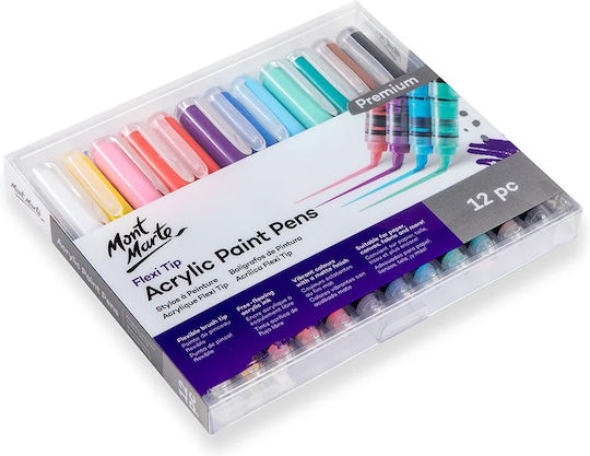 Mont Marte Markere Vibrante De Culoare Full Face Acrilice Subțiri 1mm Set 12 Bucăți